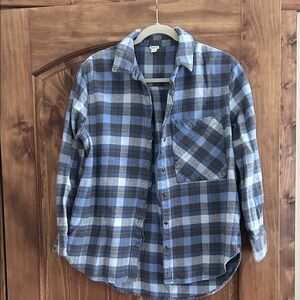 aerie distressed Blue and Gray Plaid Button-Down Shirt
